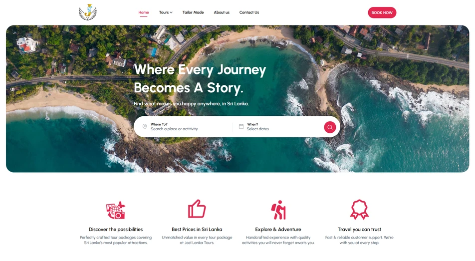 Travel booking website developed for Joel Lanka Tours
